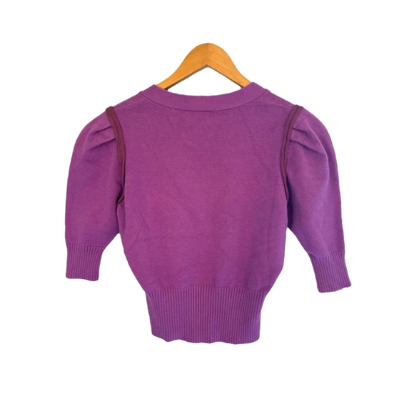 Herlian Knit Purple Short Sleeve Button Up Cardigan Sweater Women’s Size Large - Picture 2 of 9